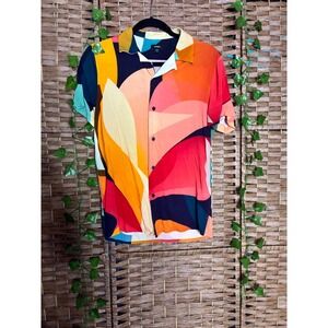 EXPRESS Abstract Art Print Button Up Short Sleeve Shirt - Men's XS